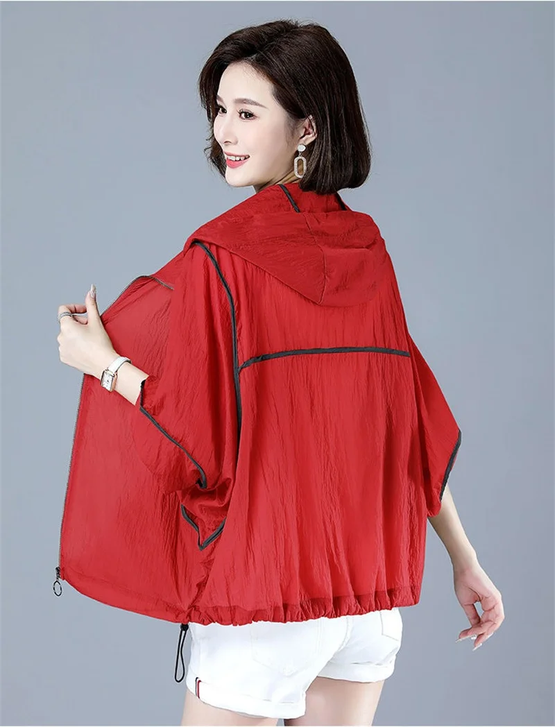 White Hooded Jacket Sunscreen Women's 2025 New Outwear Loose Long-Sleeved Summer Thin Cardigan Female Top Anti-UV Coat Khaki