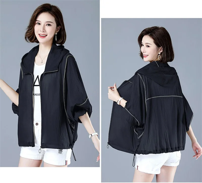 White Hooded Jacket Sunscreen Women's 2025 New Outwear Loose Long-Sleeved Summer Thin Cardigan Female Top Anti-UV Coat Khaki