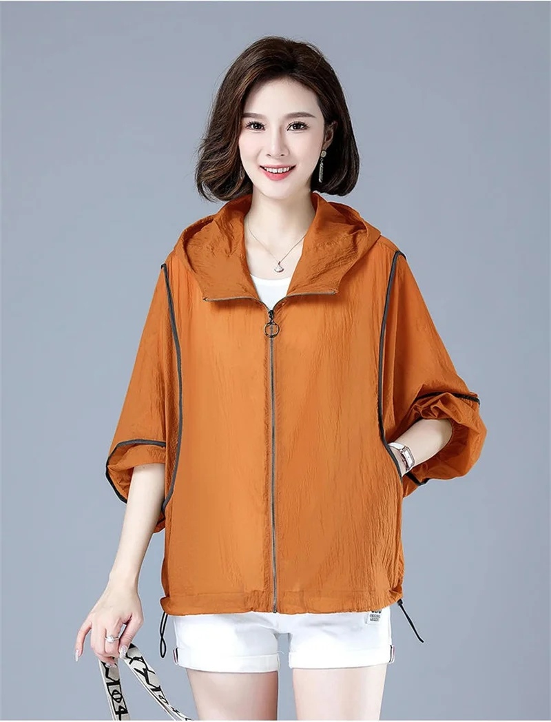 White Hooded Jacket Sunscreen Women's 2025 New Outwear Loose Long-Sleeved Summer Thin Cardigan Female Top Anti-UV Coat Khaki