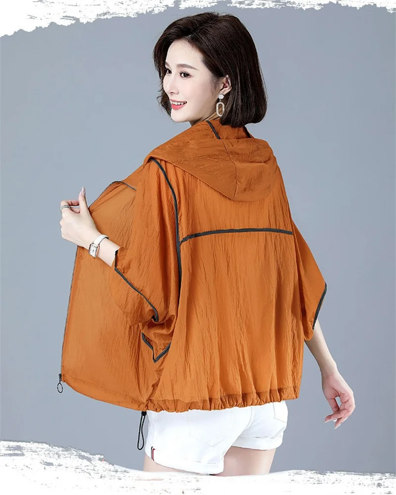 White Hooded Jacket Sunscreen Women's 2025 New Outwear Loose Long-Sleeved Summer Thin Cardigan Female Top Anti-UV Coat Khaki