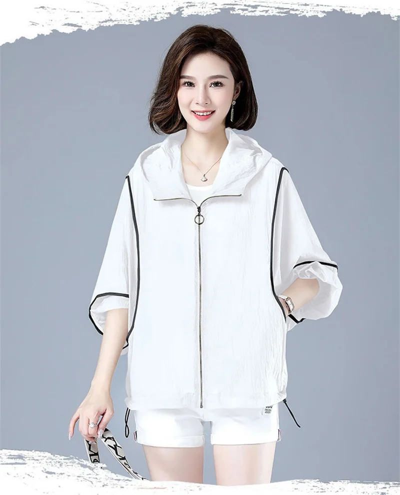White Hooded Jacket Sunscreen Women's 2025 New Outwear Loose Long-Sleeved Summer Thin Cardigan Female Top Anti-UV Coat Khaki