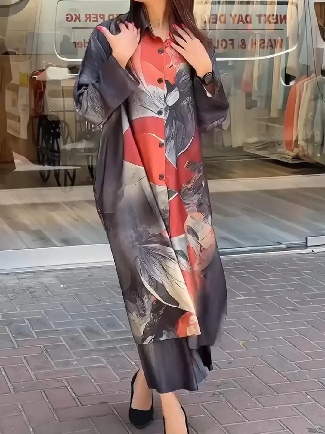 CPSYMYM Elegant For Women Print Long Top 2 Pieces Set Spring Floral Single Breasted Lapel Shirt Wide Leg Pant Outfits Loose Leis