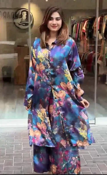CPSYMYM Elegant For Women Print Long Top 2 Pieces Set Spring Floral Single Breasted Lapel Shirt Wide Leg Pant Outfits Loose Leis