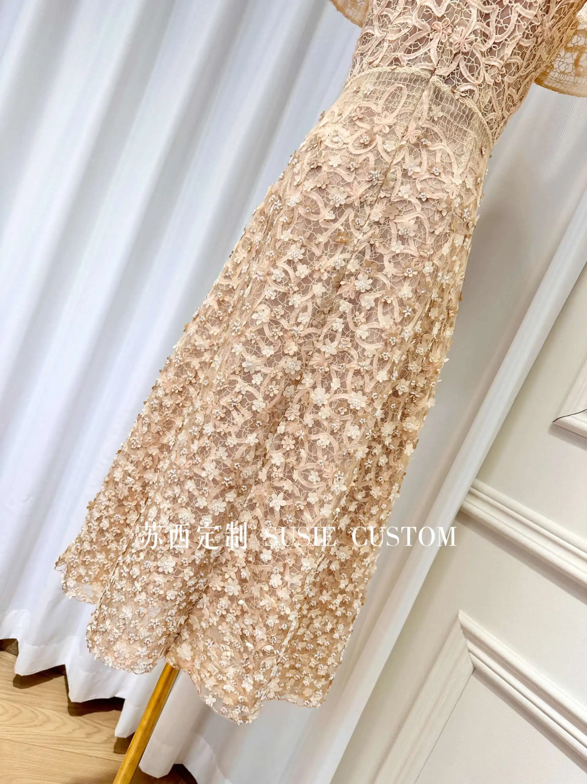 QMQA Fashion Women's Elegant Dress Three-dimensional Flower High Waist Short Sleeve Slimming Dresses 2025 Female New QM359