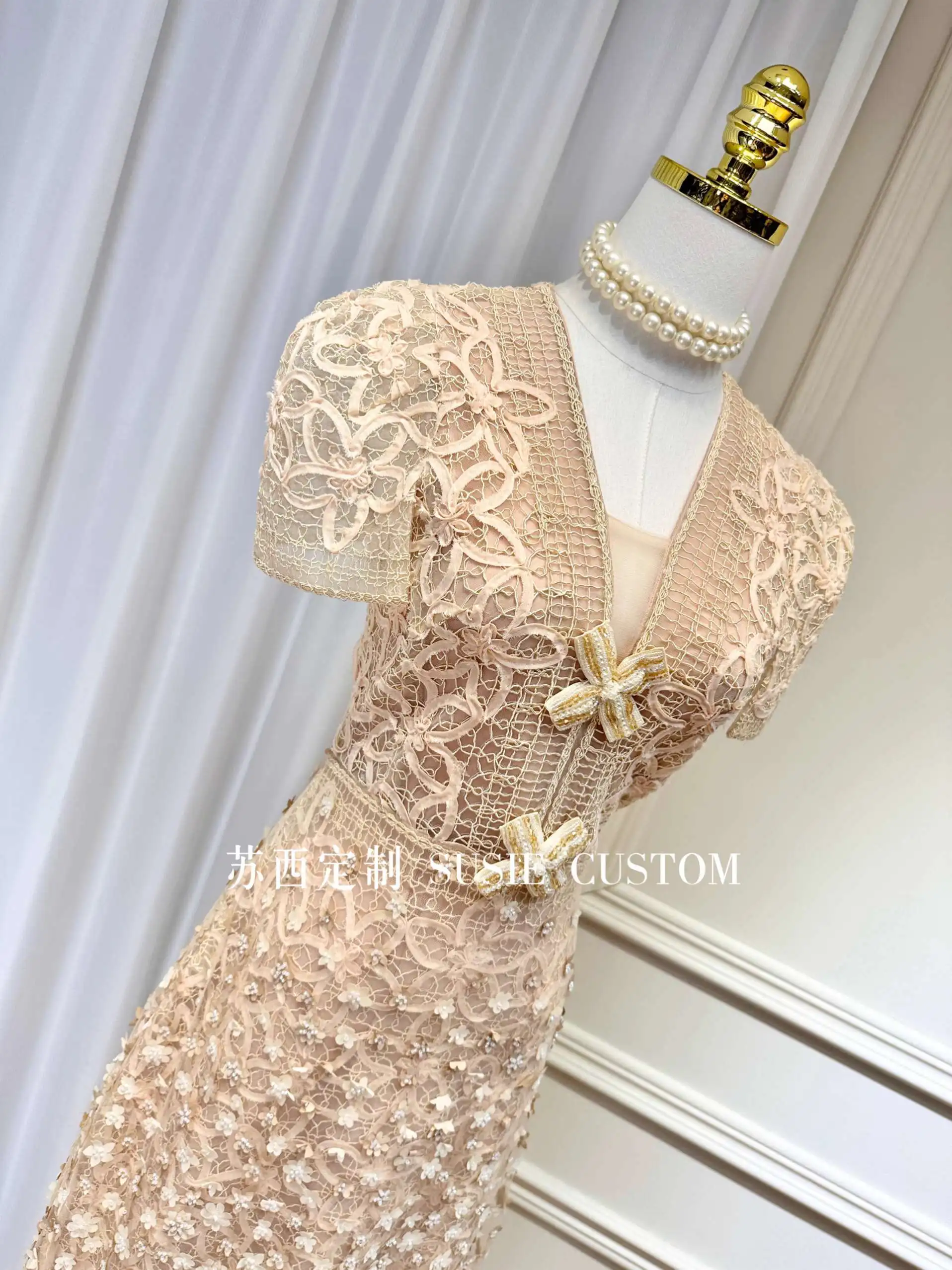 QMQA Fashion Women's Elegant Dress Three-dimensional Flower High Waist Short Sleeve Slimming Dresses 2025 Female New QM359
