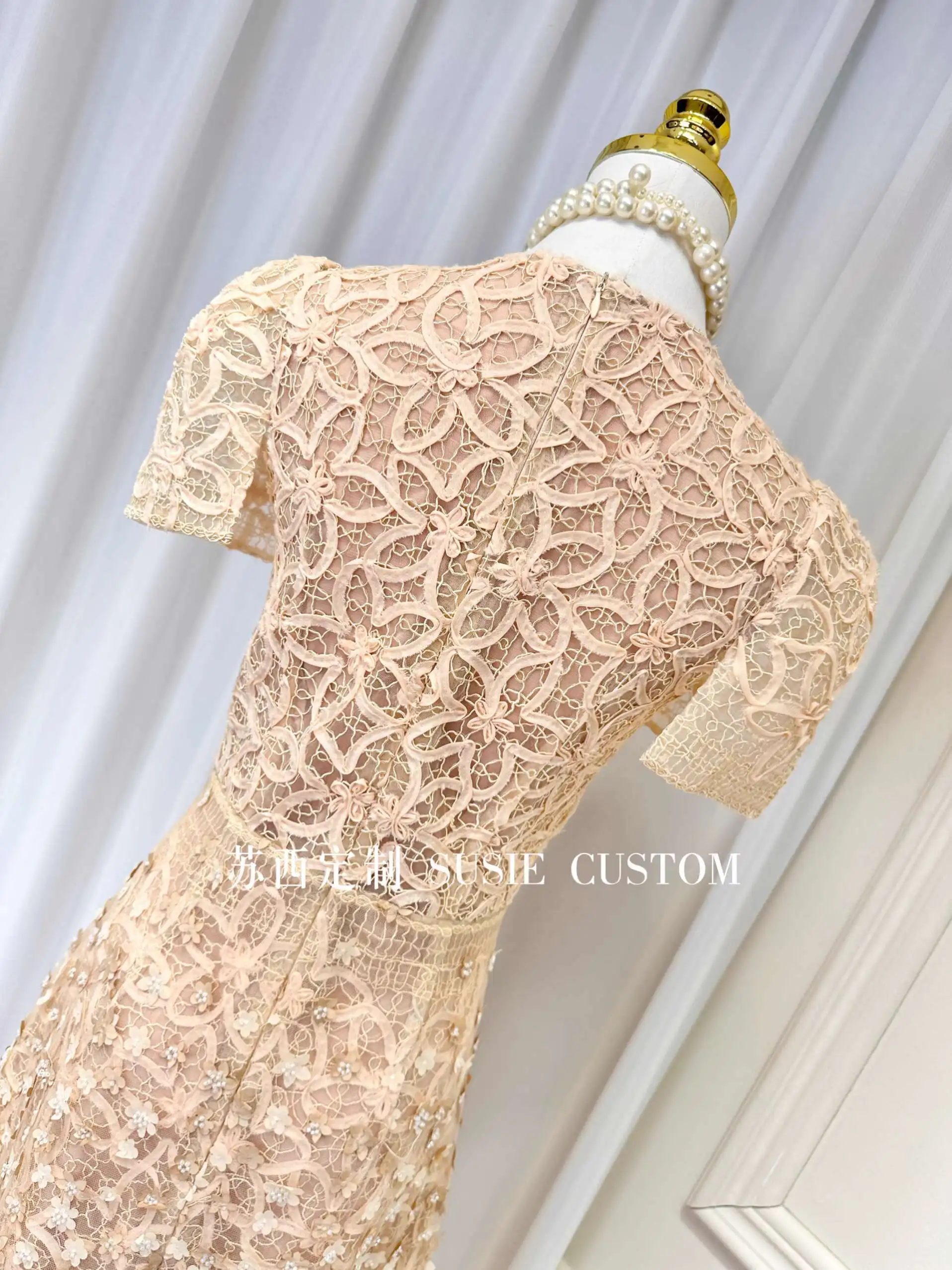 QMQA Fashion Women's Elegant Dress Three-dimensional Flower High Waist Short Sleeve Slimming Dresses 2025 Female New QM359