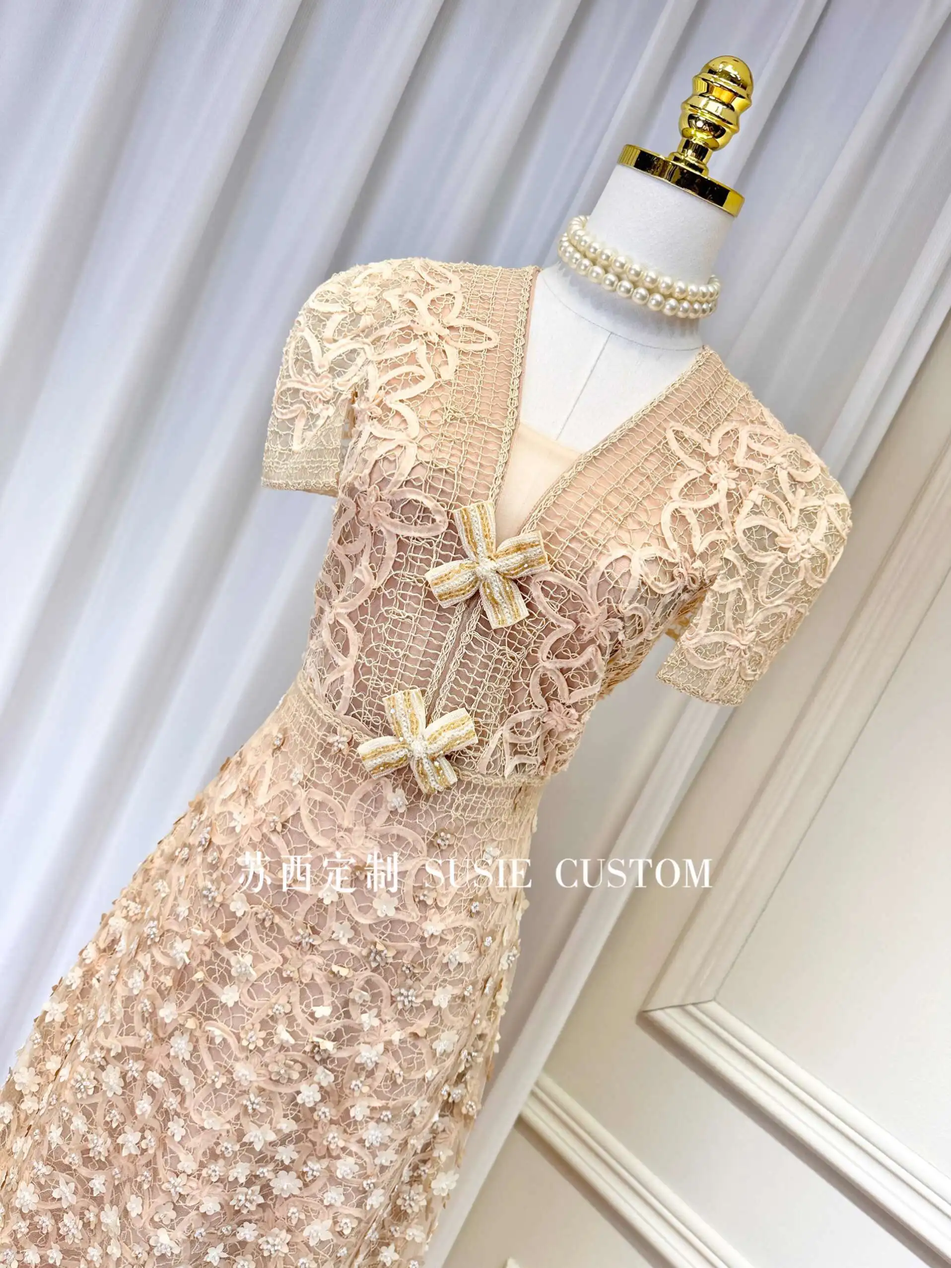 QMQA Fashion Women's Elegant Dress Three-dimensional Flower High Waist Short Sleeve Slimming Dresses 2025 Female New QM359