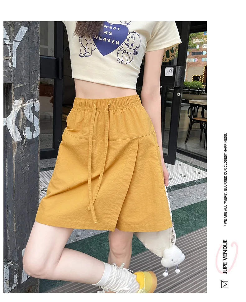 Fake 2 Piece Shorts Skirts For Women High Waist Mini White Skirt Pants Solid A- line Side Slit Lightweight Korean Summer Skirts
