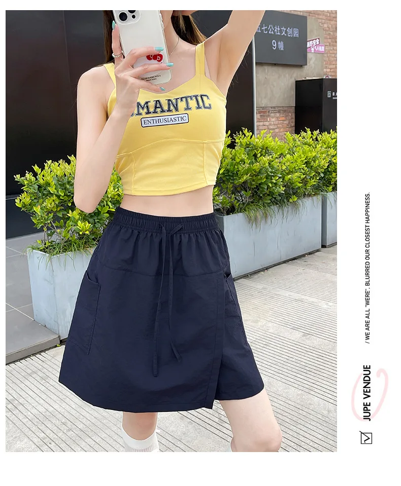 Fake 2 Piece Shorts Skirts For Women High Waist Mini White Skirt Pants Solid A- line Side Slit Lightweight Korean Summer Skirts