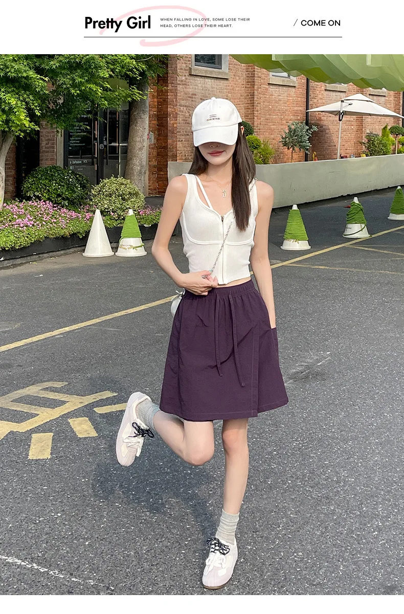 Fake 2 Piece Shorts Skirts For Women High Waist Mini White Skirt Pants Solid A- line Side Slit Lightweight Korean Summer Skirts