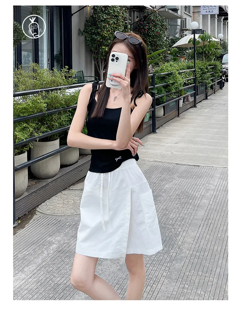 Fake 2 Piece Shorts Skirts For Women High Waist Mini White Skirt Pants Solid A- line Side Slit Lightweight Korean Summer Skirts