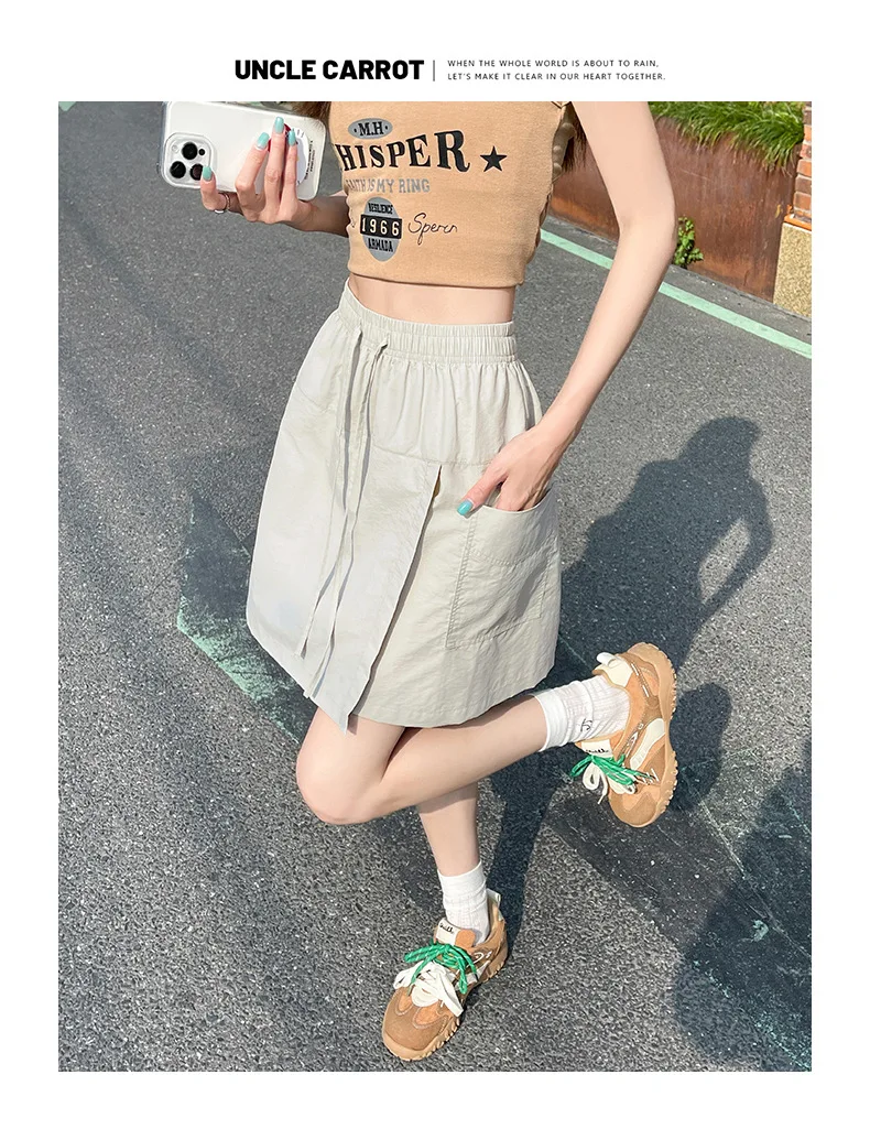 Fake 2 Piece Shorts Skirts For Women High Waist Mini White Skirt Pants Solid A- line Side Slit Lightweight Korean Summer Skirts