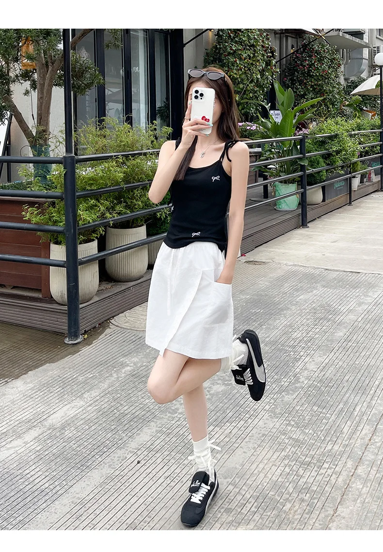 Fake 2 Piece Shorts Skirts For Women High Waist Mini White Skirt Pants Solid A- line Side Slit Lightweight Korean Summer Skirts
