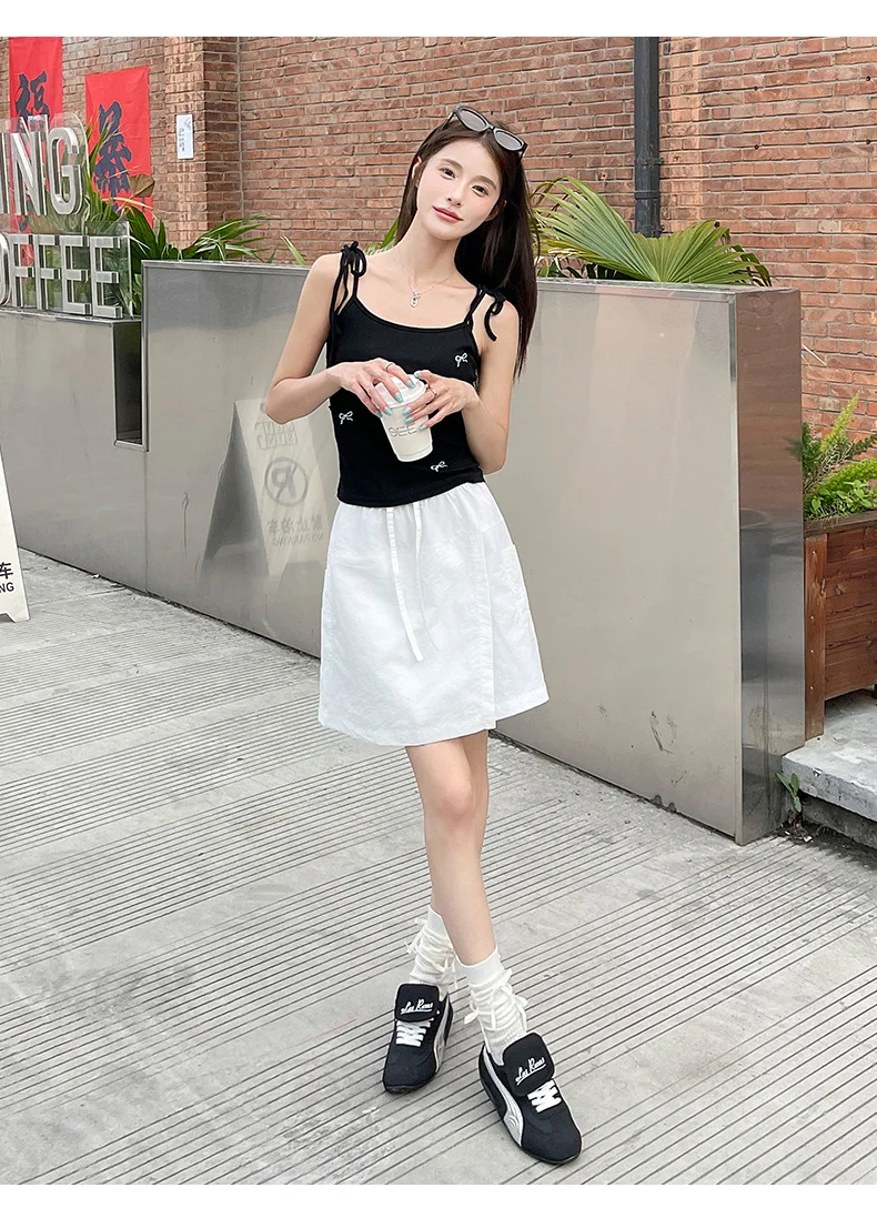 Fake 2 Piece Shorts Skirts For Women High Waist Mini White Skirt Pants Solid A- line Side Slit Lightweight Korean Summer Skirts