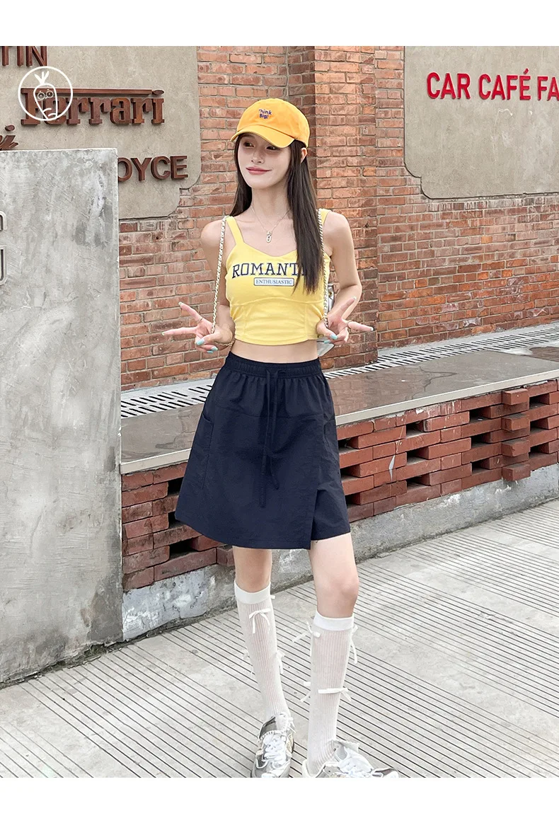 Fake 2 Piece Shorts Skirts For Women High Waist Mini White Skirt Pants Solid A- line Side Slit Lightweight Korean Summer Skirts