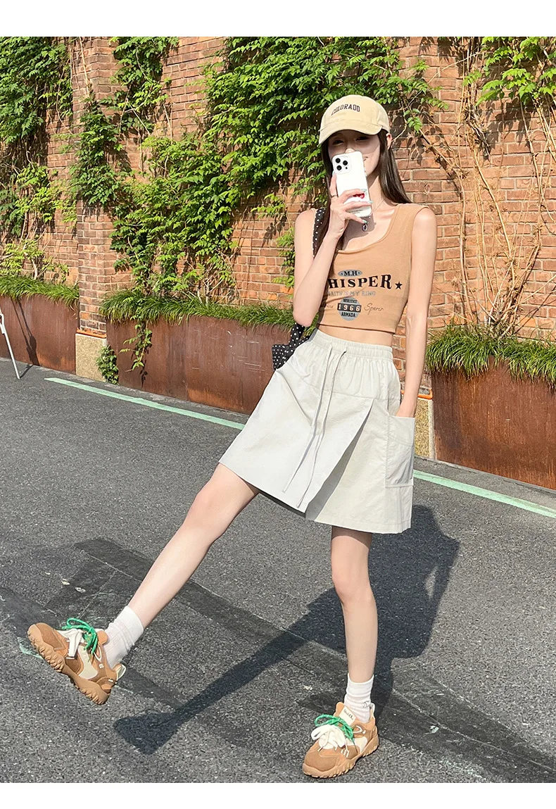 Fake 2 Piece Shorts Skirts For Women High Waist Mini White Skirt Pants Solid A- line Side Slit Lightweight Korean Summer Skirts