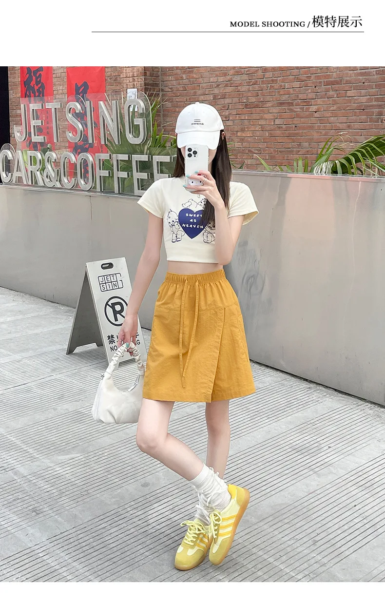 Fake 2 Piece Shorts Skirts For Women High Waist Mini White Skirt Pants Solid A- line Side Slit Lightweight Korean Summer Skirts