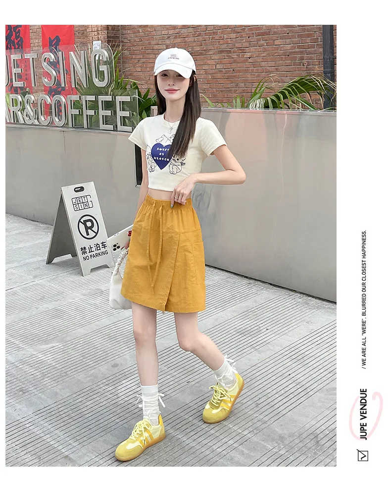 Fake 2 Piece Shorts Skirts For Women High Waist Mini White Skirt Pants Solid A- line Side Slit Lightweight Korean Summer Skirts