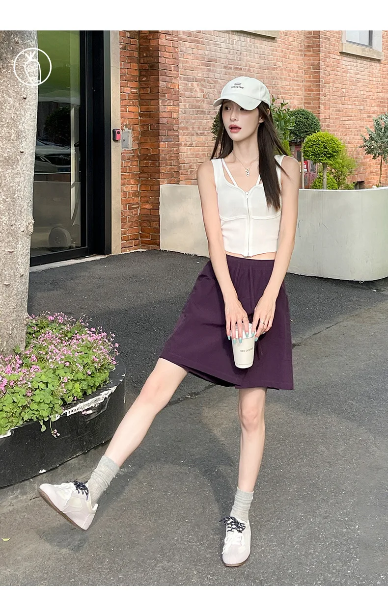 Fake 2 Piece Shorts Skirts For Women High Waist Mini White Skirt Pants Solid A- line Side Slit Lightweight Korean Summer Skirts