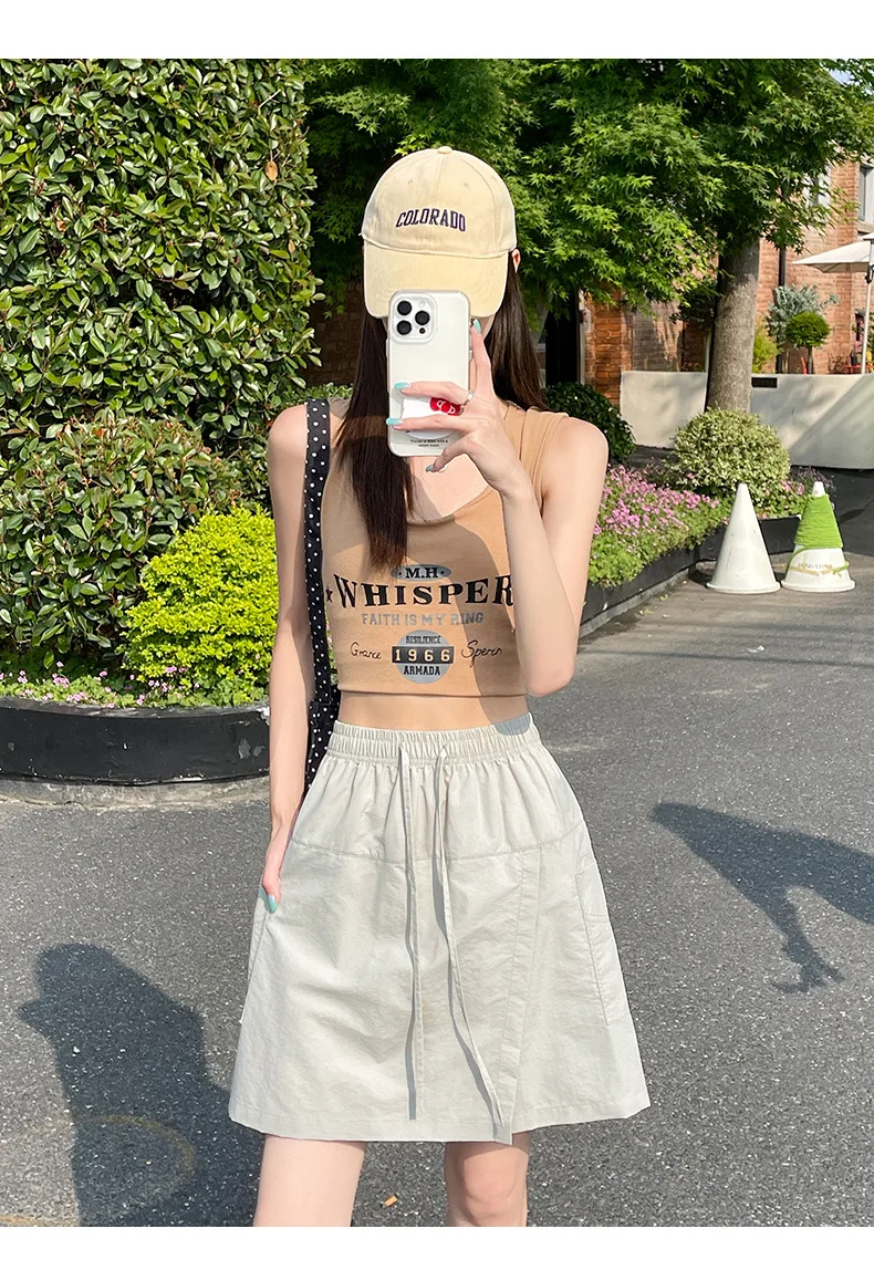 Fake 2 Piece Shorts Skirts For Women High Waist Mini White Skirt Pants Solid A- line Side Slit Lightweight Korean Summer Skirts