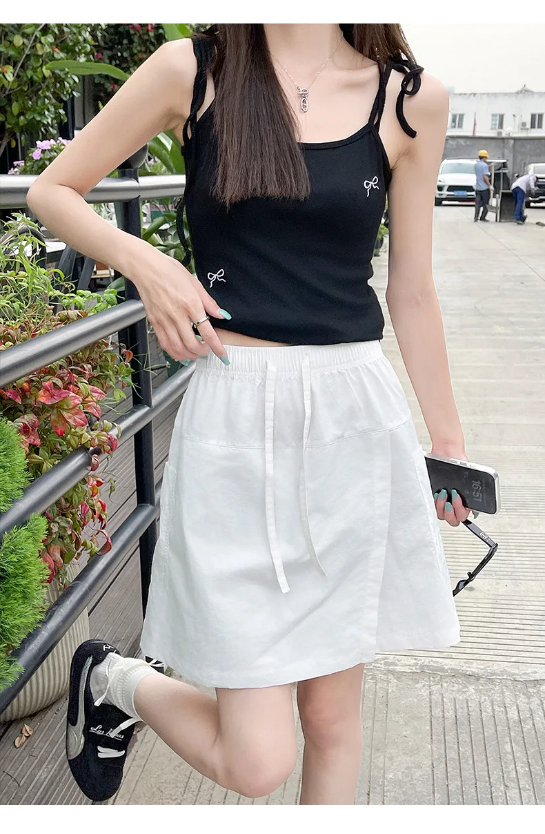Fake 2 Piece Shorts Skirts For Women High Waist Mini White Skirt Pants Solid A- line Side Slit Lightweight Korean Summer Skirts