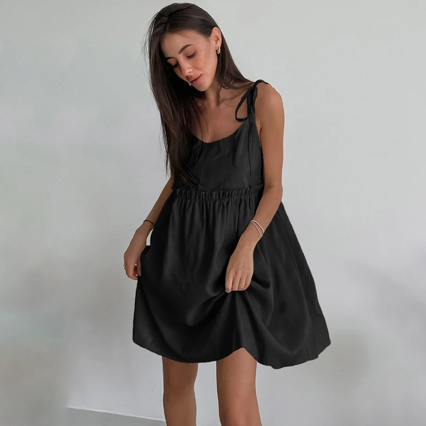 Linad Summer Brown Holiday Dress For Women 2025 Sexy Backless Loose A Line Dresses Cotton Linen Black Beach Dress Female 2025