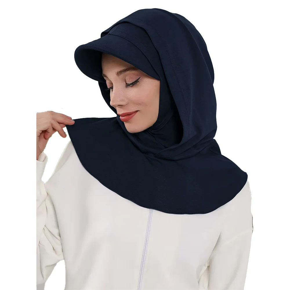 Full Coverage Bonnet Hijab with Visor Ready to Wear Modest Visor Underscarf Bonnet with Neck Cover Muslim Turban Cap