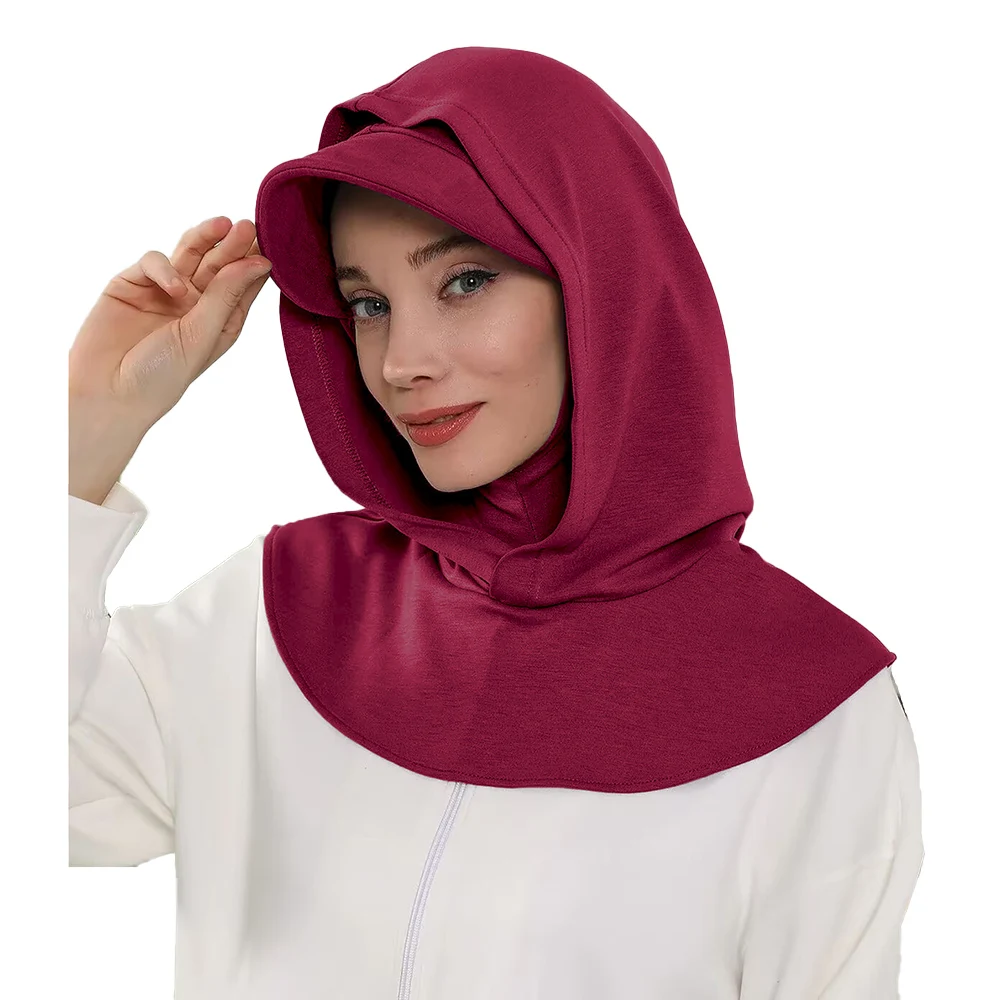 Full Coverage Bonnet Hijab with Visor Ready to Wear Modest Visor Underscarf Bonnet with Neck Cover Muslim Turban Cap
