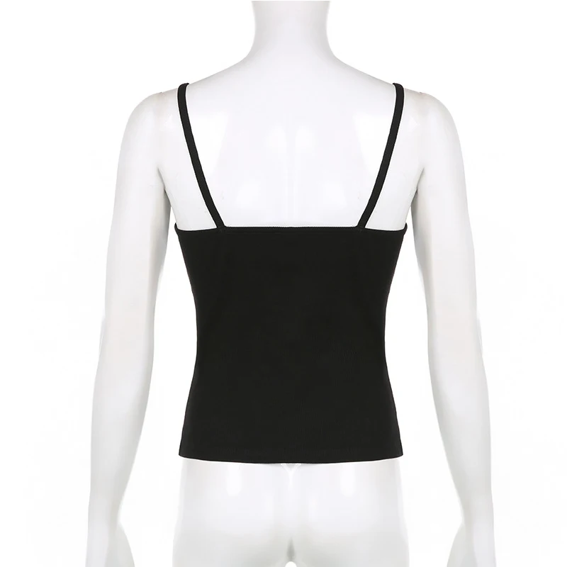 Sexy Folds Buttons Sleeveless Crop Top Black Vintage Y2K Corset Tops Casual Basic T-shirt