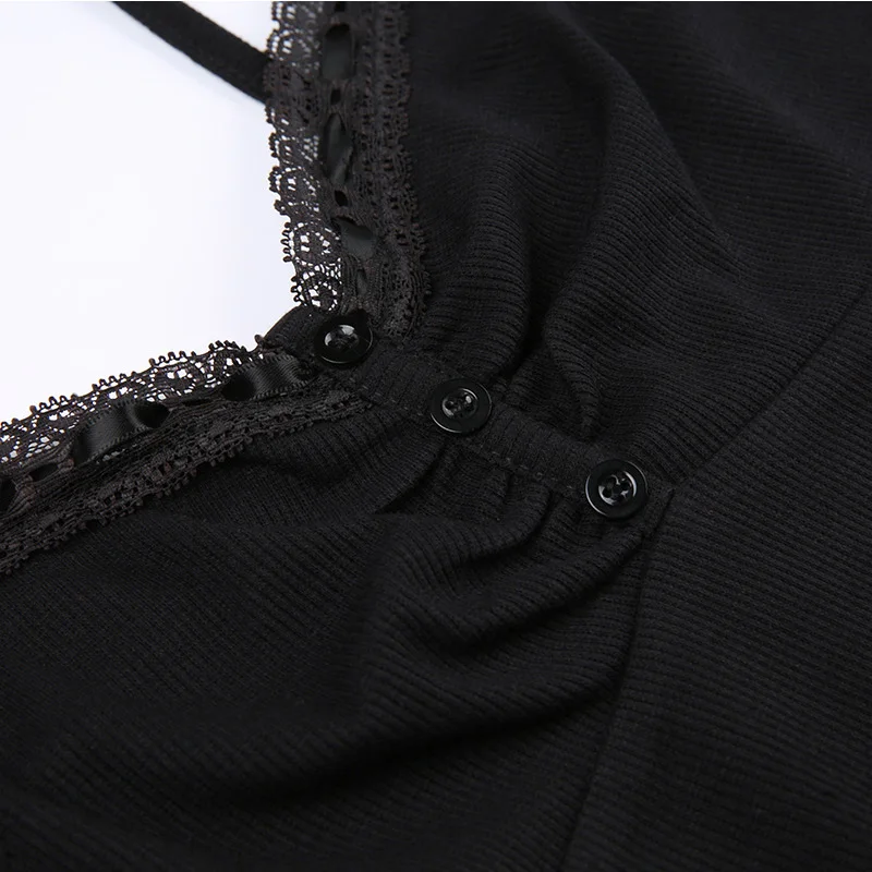 Sexy Folds Buttons Sleeveless Crop Top Black Vintage Y2K Corset Tops Casual Basic T-shirt