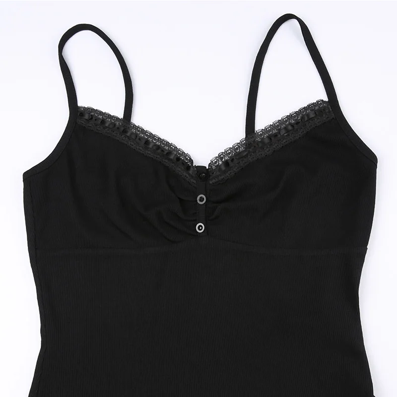 Sexy Folds Buttons Sleeveless Crop Top Black Vintage Y2K Corset Tops Casual Basic T-shirt
