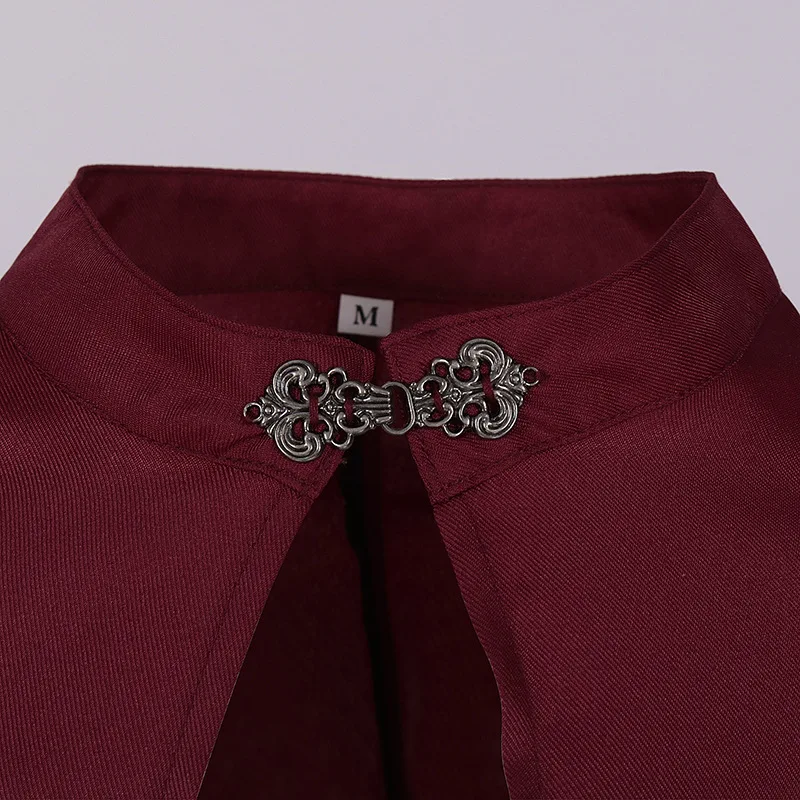 2025 Burgundy Euro-American Vintage Royal Cape for Men and Women, Halloween Beaded Curtain Gear Chain Cloak Unisex, One Size