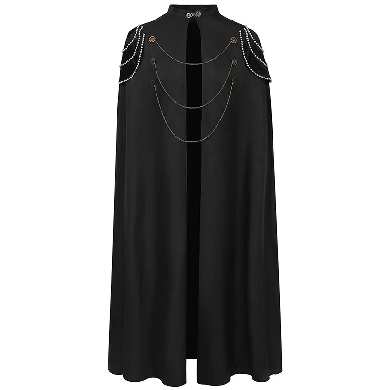 2025 Burgundy Euro-American Vintage Royal Cape for Men and Women, Halloween Beaded Curtain Gear Chain Cloak Unisex, One Size