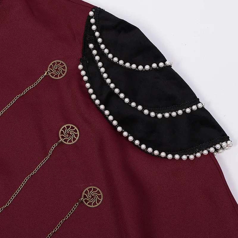 2025 Burgundy Euro-American Vintage Royal Cape for Men and Women, Halloween Beaded Curtain Gear Chain Cloak Unisex, One Size