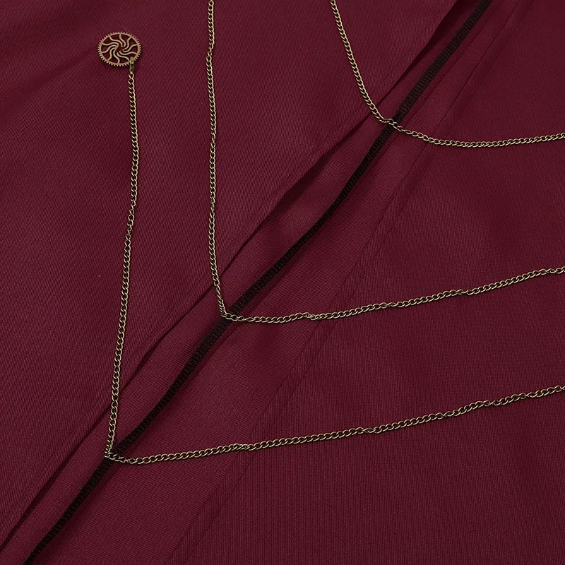2025 Burgundy Euro-American Vintage Royal Cape for Men and Women, Halloween Beaded Curtain Gear Chain Cloak Unisex, One Size