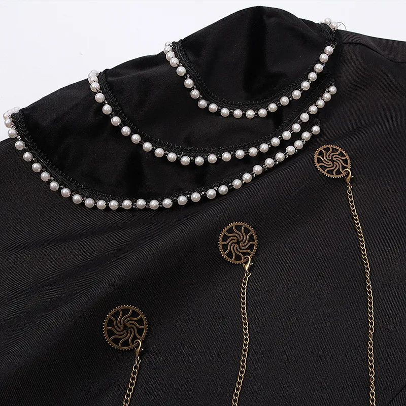 2025 Burgundy Euro-American Vintage Royal Cape for Men and Women, Halloween Beaded Curtain Gear Chain Cloak Unisex, One Size
