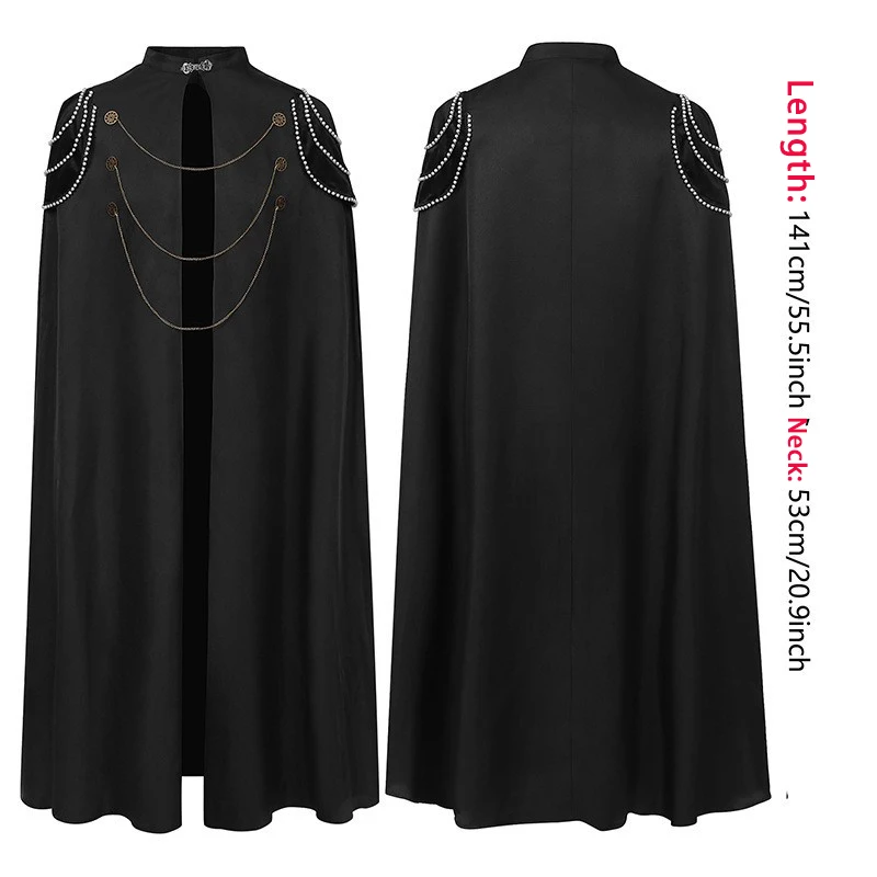 2025 Burgundy Euro-American Vintage Royal Cape for Men and Women, Halloween Beaded Curtain Gear Chain Cloak Unisex, One Size