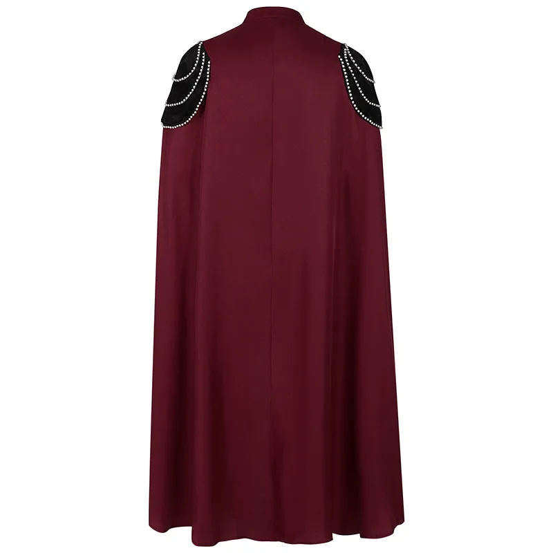 2025 Burgundy Euro-American Vintage Royal Cape for Men and Women, Halloween Beaded Curtain Gear Chain Cloak Unisex, One Size