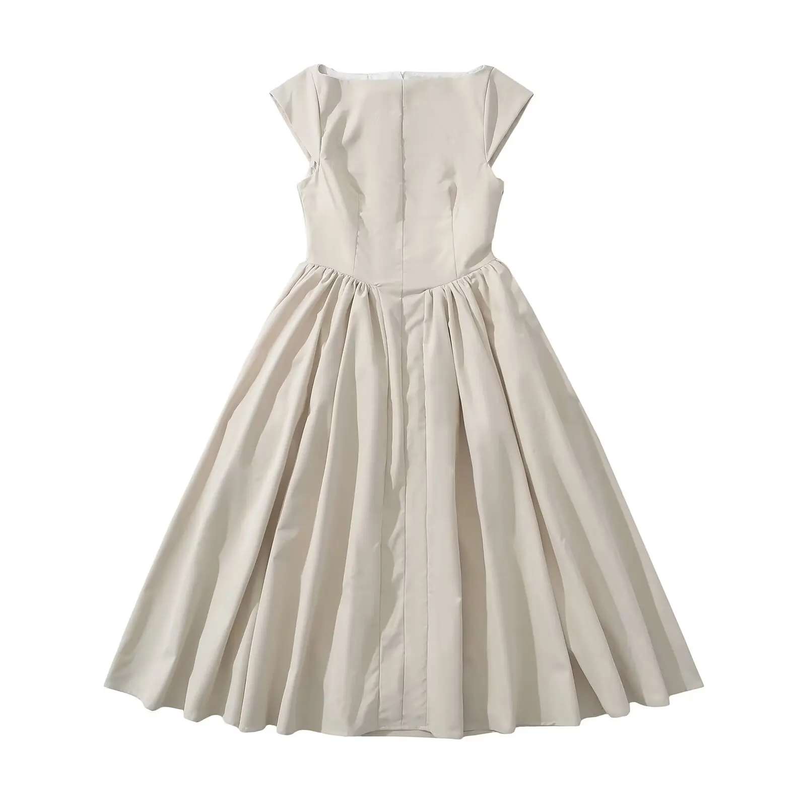 YENKYE High Street Women Sexy Backless Pleated Swing A-line Midi Dresses Short Sleeve Low Waist Elegant Party Dress Black Robe
