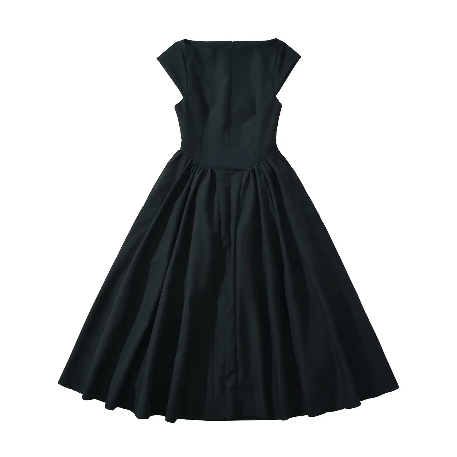 YENKYE High Street Women Sexy Backless Pleated Swing A-line Midi Dresses Short Sleeve Low Waist Elegant Party Dress Black Robe