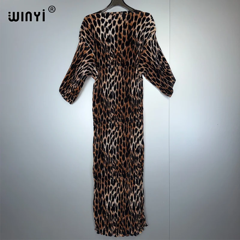 WINYI Summer Pleated Elastic Loose Dress Holiday Boho Beach Cover up Maxi Kaftan Abaya Muslim Woman Dubai Luxury Party Dresses