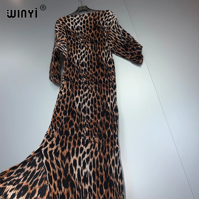 WINYI Summer Pleated Elastic Loose Dress Holiday Boho Beach Cover up Maxi Kaftan Abaya Muslim Woman Dubai Luxury Party Dresses