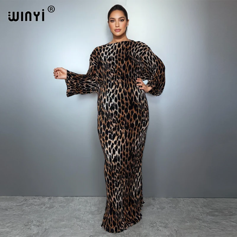 WINYI Summer Pleated Elastic Loose Dress Holiday Boho Beach Cover up Maxi Kaftan Abaya Muslim Woman Dubai Luxury Party Dresses