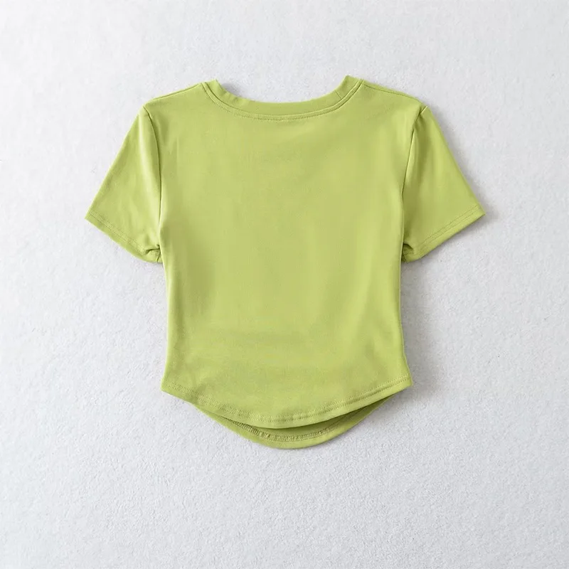 2024 Harajuku Women Crew Neck Short Sleeve Cotton Tee With Ruched Sides Detail T-shirts