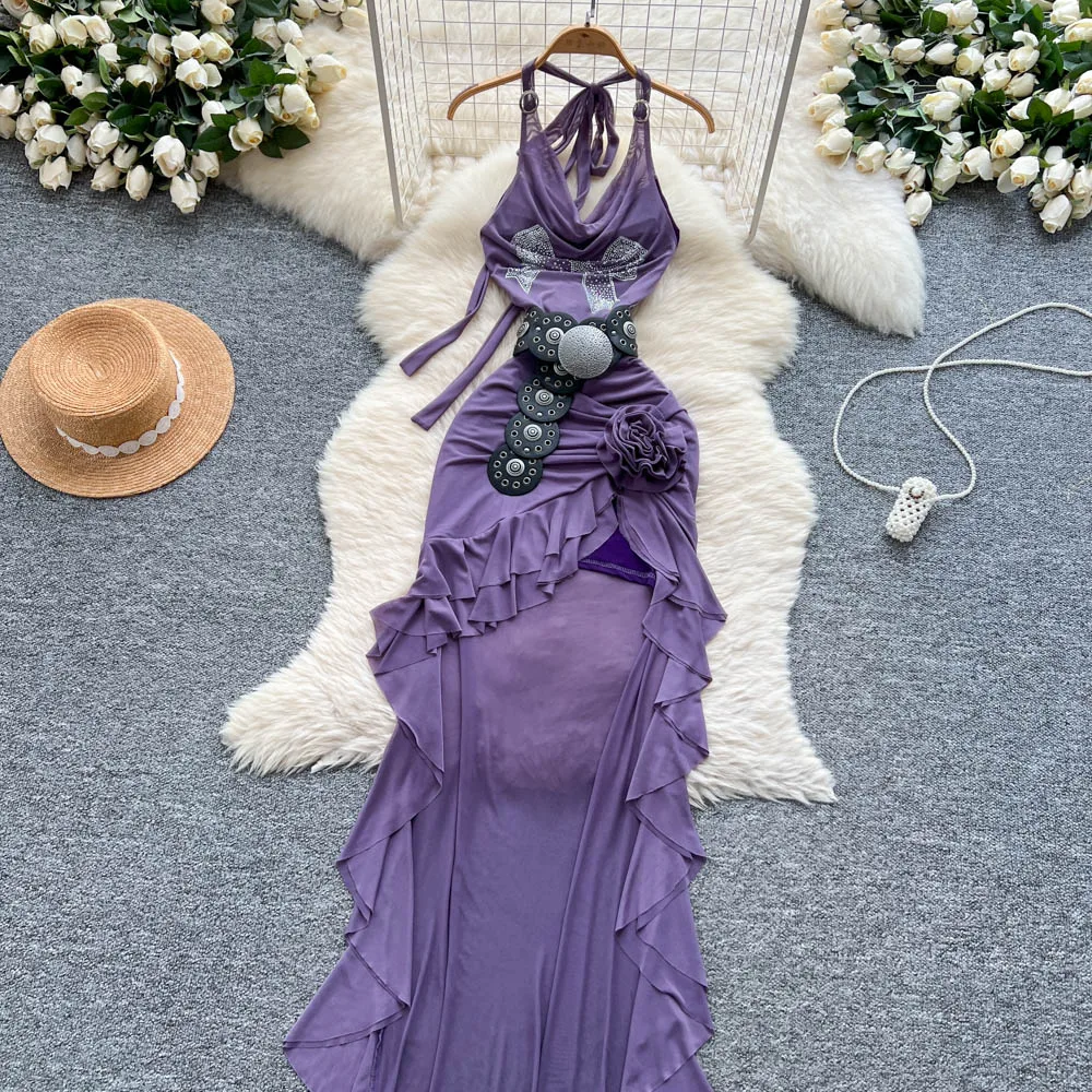 Sexy swinging collar asymmetrical Vintage korean fashion Evening pencil dress Beach dresses women clothing