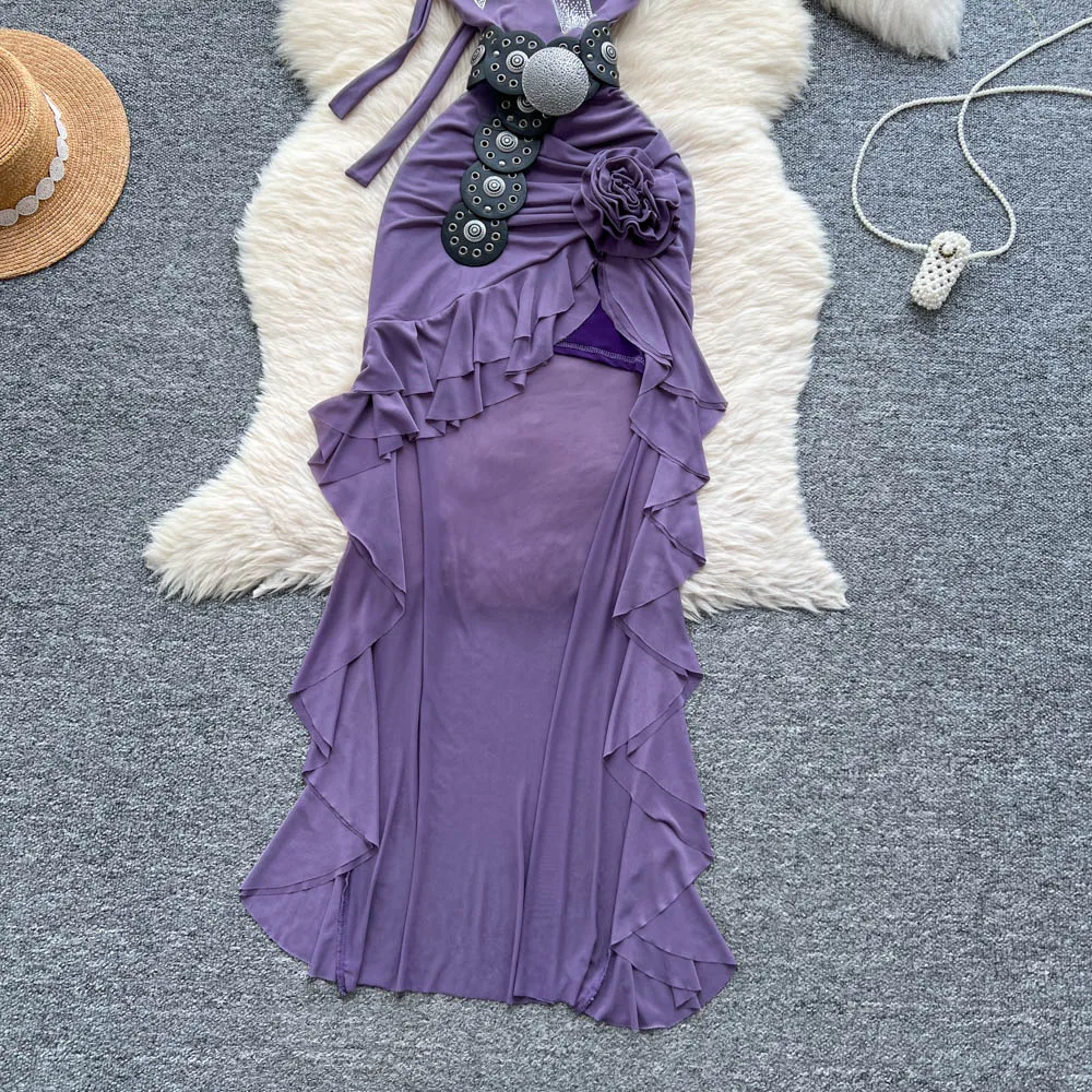 Sexy swinging collar asymmetrical Vintage korean fashion Evening pencil dress Beach dresses women clothing