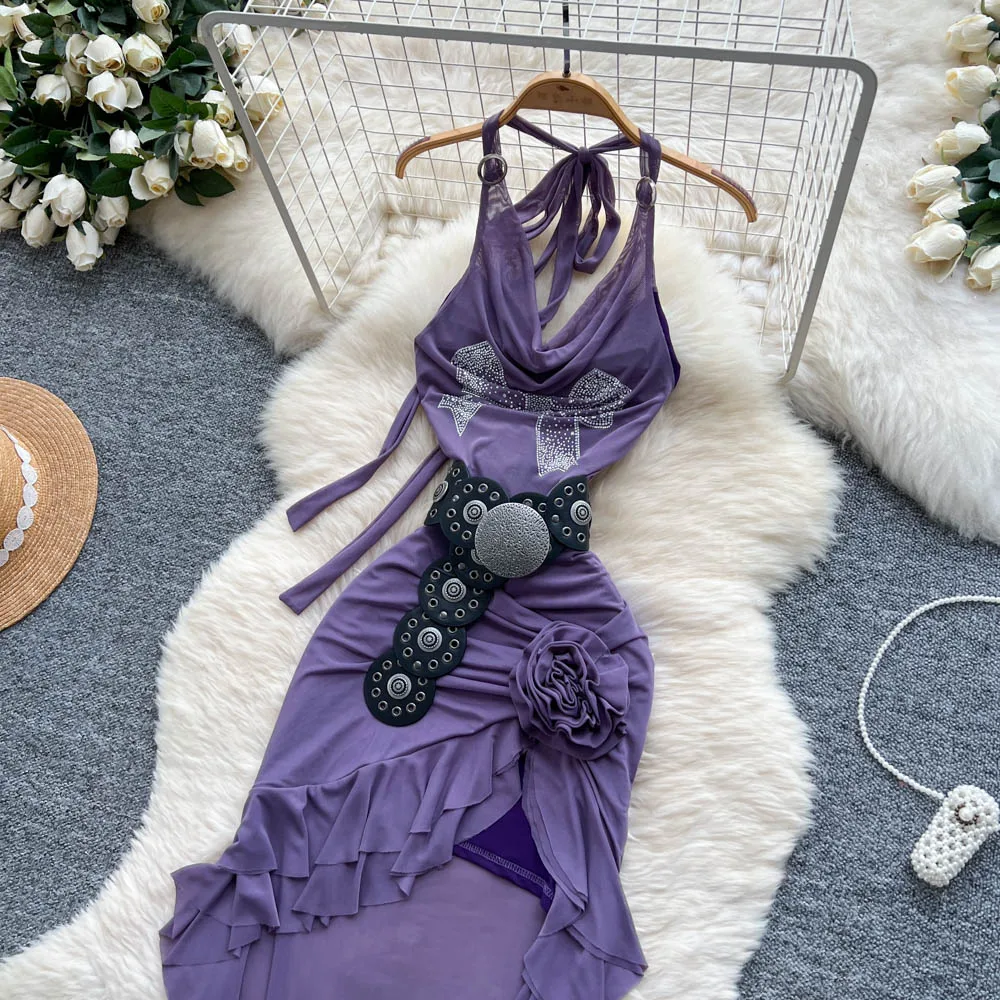 Sexy swinging collar asymmetrical Vintage korean fashion Evening pencil dress Beach dresses women clothing