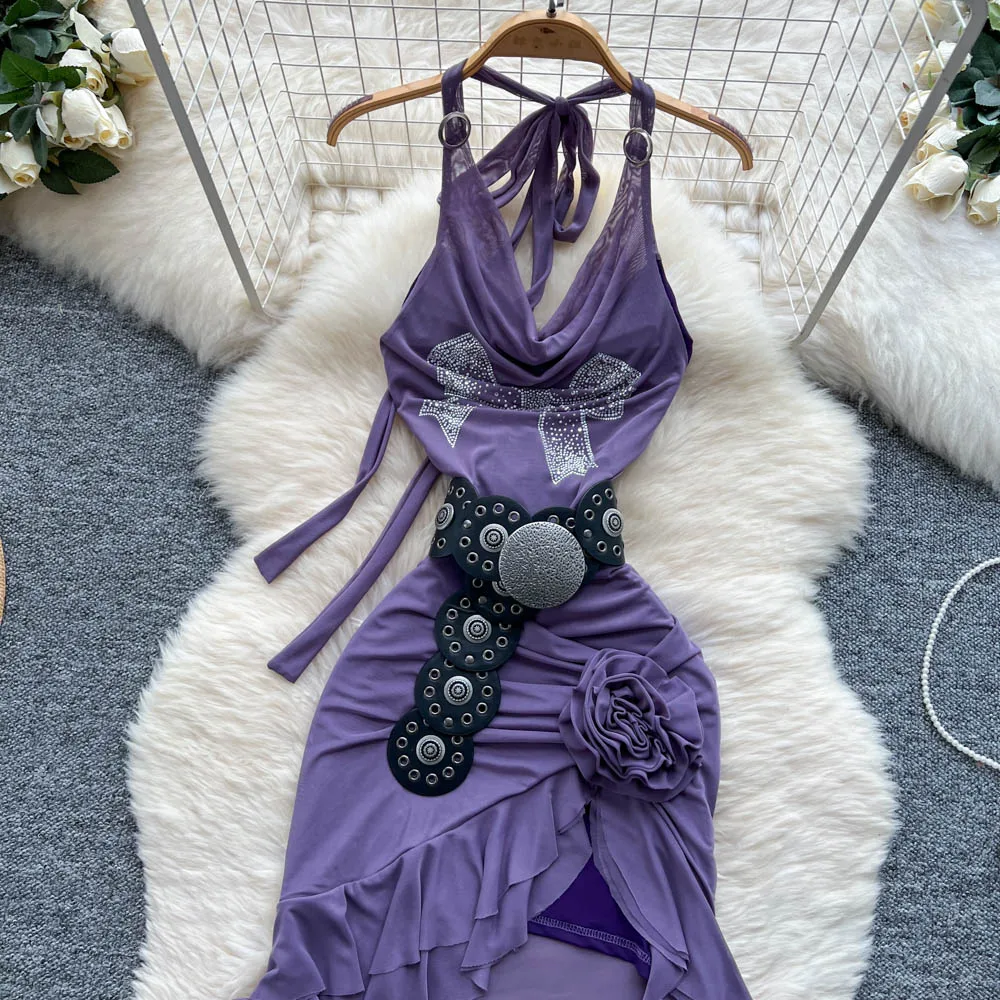 Sexy swinging collar asymmetrical Vintage korean fashion Evening pencil dress Beach dresses women clothing