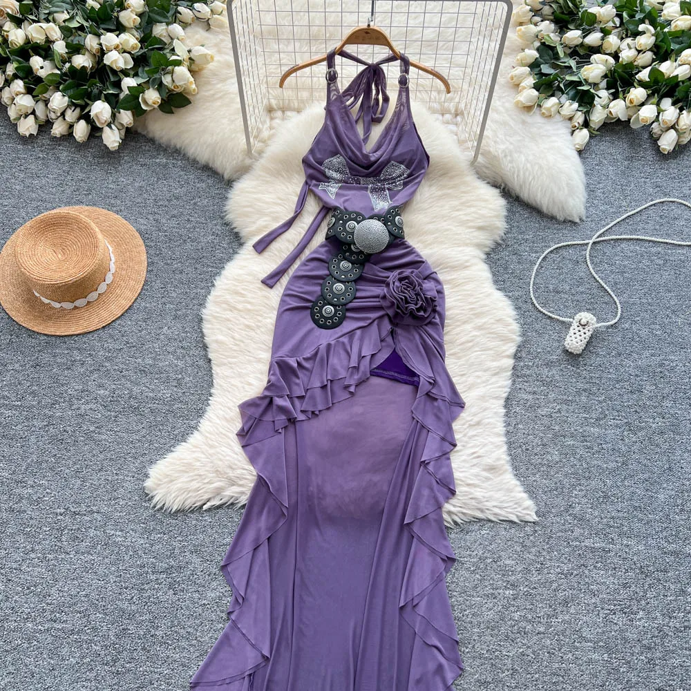 Sexy swinging collar asymmetrical Vintage korean fashion Evening pencil dress Beach dresses women clothing