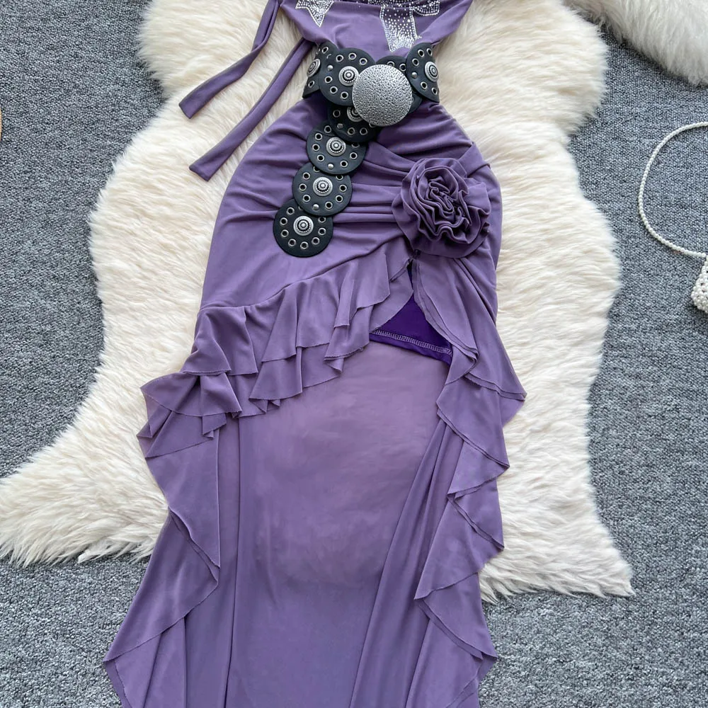 Sexy swinging collar asymmetrical Vintage korean fashion Evening pencil dress Beach dresses women clothing